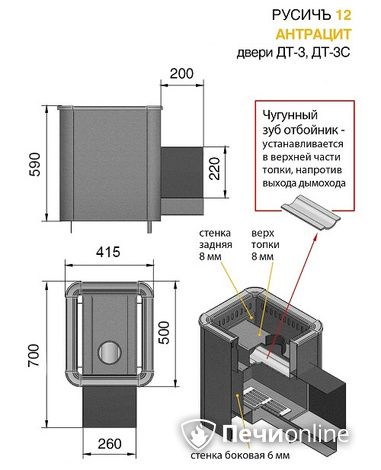 Печь для бани Везувий Русичъ Антрацит 12 (ДТ-3С) в Москве
