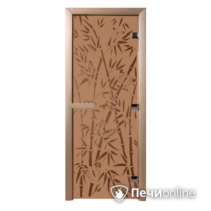 Дверь стеклянная Банный эксперт Бамбук и бабочки бронза матовое 8мм коробка ольха 190/70 в Москве