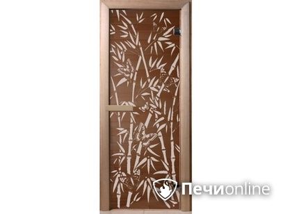Дверь стеклянная Банный эксперт Бамбук и бабочки 6 мм 2 петли бронза коробка хвоя 190/70 в Москве